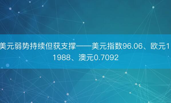 美元弱势持续但获支撑——美元指数96.06、欧元1.1988、澳元0.7092