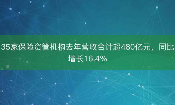 35家保险资管机构去年营收合计超480亿元，同比增长16.4%