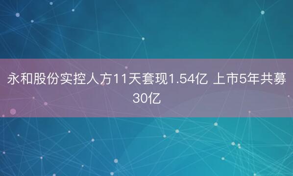 永和股份实控人方11天套现1.54亿 上市5年共募30亿