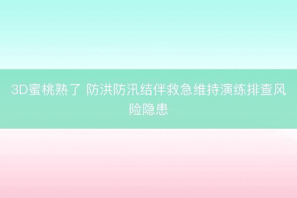 3D蜜桃熟了 防洪防汛结伴救急维持演练排查风险隐患